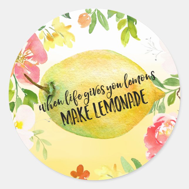 Zitronen floral ombre Aquarellfarben inspirierende Runder Aufkleber (Vorderseite)