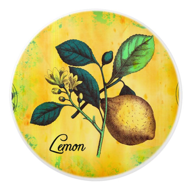 Zitronen-Frucht-Blumen-Blätter-Vintages Keramikknauf (Vorderseite)