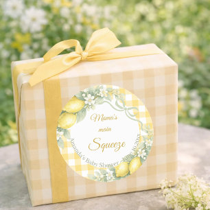 Zitronen Gingham Mamas Liebling Baby Shower Runder Aufkleber