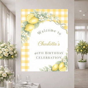 Zitronen Gingham-Schleife Garten Geburtstags-Willk Poster