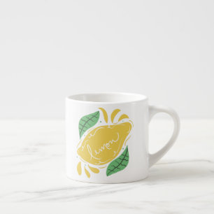 Zitronen-Handschrift-Lettering Citrus-Gelb-Kunst Espressotasse
