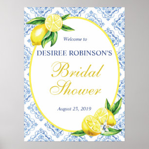 Zitronen Hochzeitsdusche Willkommensschild Blaue F Poster