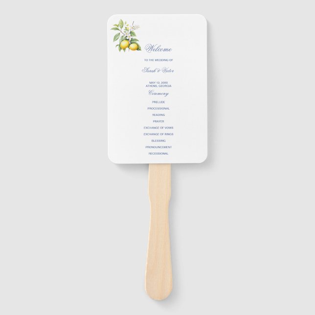 Zitronen-Hochzeitsprogramm-Handfächer Fächer (Vorderseite)