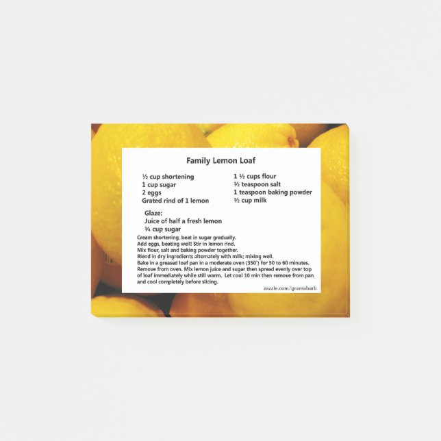 Zitronen-Laib-Rezept-Post-Itanmerkungen Post-it Klebezettel (Vorderseite)