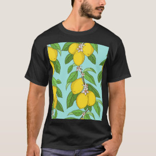 Zitronen, lebendiger, blauer Hintergrund Nahtlos. T-Shirt