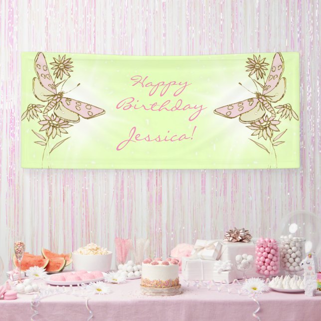 Zitronen-LIme-Rosa-Schmetterling Banner (Party)