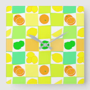 Zitronen Limetten und Orangen Muster Küchenuhr Quadratische Wanduhr