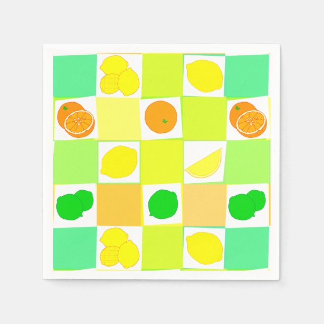Zitronen Limon und Orangen Zitrusfrüchte Muster Serviette (Vorderseite)