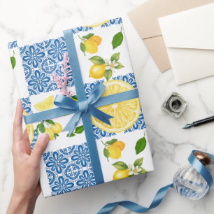 Zitronen-Mittelmeer-französisches Land-Fliesenmust Geschenkpapier
