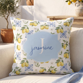 Zitronen-Monogramm-Name-Französisches-Land-Fliesen Kissen