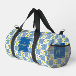 Zitronen-Monogramm-Name Französisches Landfliesenm Duffle Bag