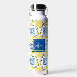 Zitronen-Monogramm-Name Französisches Landfliesenm Trinkflasche
