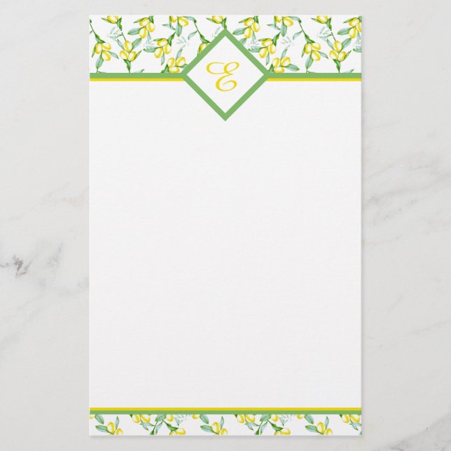Zitronen Muster Monogramm Briefpapier (Vorderseite)