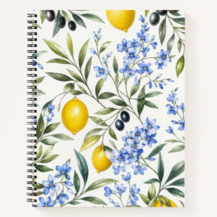 Zitronen-Oliven- und Blaue Blumen Botanik-Notizbuc Notizbuch
