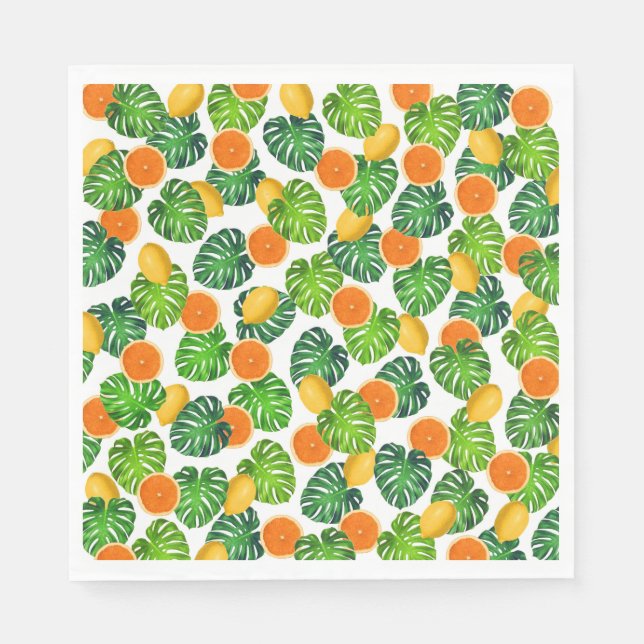 Zitronen-Orangen-Monstera Serviette (Vorderseite)