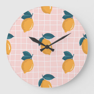 Zitronen, retro Geometrie, sommerliches nahtloses Große Wanduhr