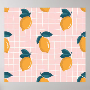 Zitronen, Retrogeometrie, nahtloses Sommermuster. Poster