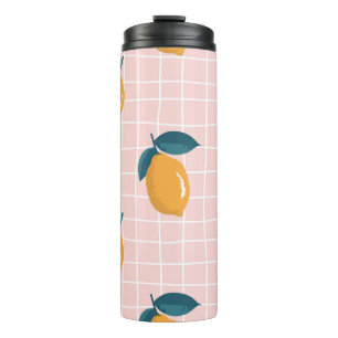 Zitronen, Retrogeometrie, nahtloses Sommermuster. Thermosbecher