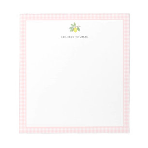 Zitronen-Rosa-Gingham-Rand personalisiert Notizblock