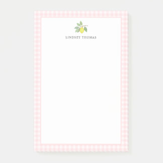 Zitronen-Rosa-Gingham-Rand personalisiert Post-it Klebezettel