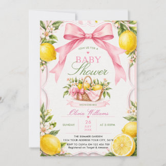Zitronen Rosa Kokette Babyparty Einladung