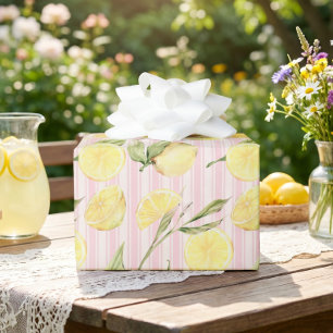 Zitronen-Rosa-Streifen-Geschenkpapier Geschenkpapier