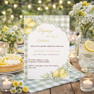 Zitronen salbeigrün Gingham Sommergarten Geburtsta Einladung