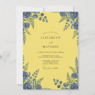 Zitronen-Schiefer-Blüten-Hochzeit Einladung