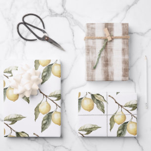 Zitronen Sizilien Rustikale braune Streifen Geburt Geschenkpapier Set