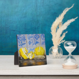 Zitronen und Azulejos – Klassisches Blau und Gelb  Fotoplatte