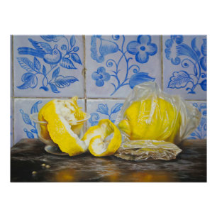 Zitronen und Azulejos – Klassisches Blau und Gelb Poster
