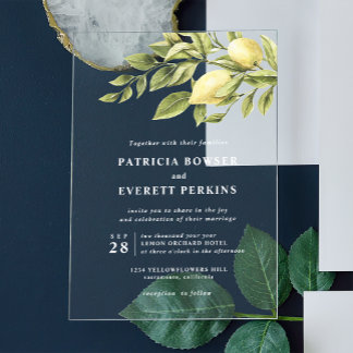 Zitronen und Blätter Botanische Hochzeit Acryleinladungen