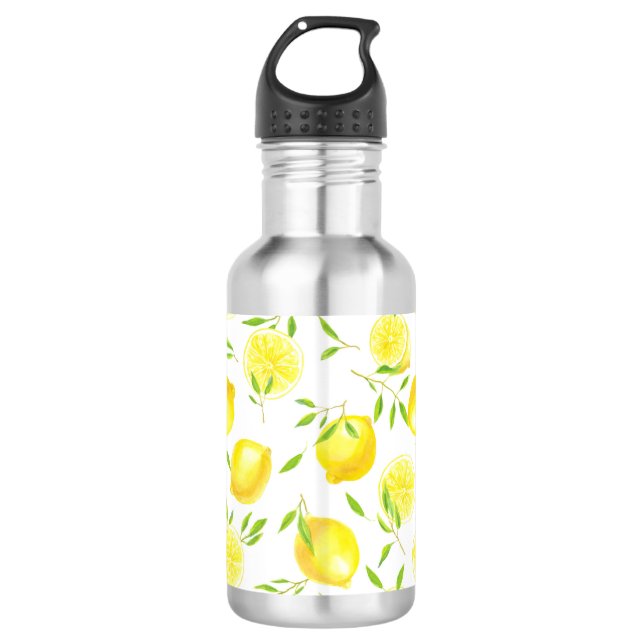 Zitronen und Blätter Edelstahlflasche (Vorderseite)