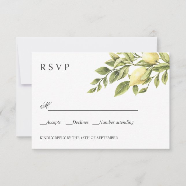 Zitronen und Blätter Gray Chic WEDDING Classic UAW RSVP Karte (Vorderseite)