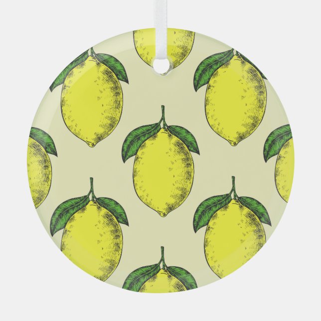 Zitronen und Blätter: Sommermuster. Ornament Aus Glas (Vorderseite)