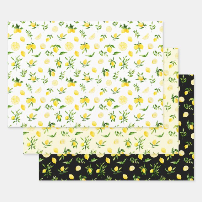 Zitronen und Blattmuster Geschenkpapier Set (Set)