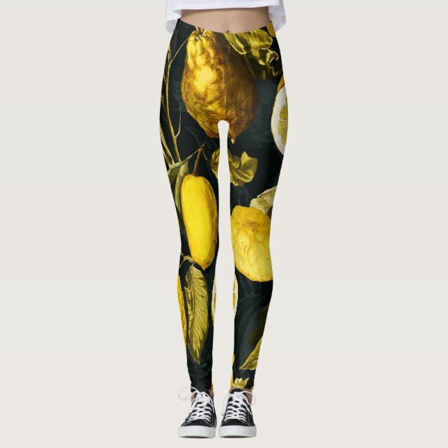 Zitronen- und Blattmuster V Leggings (Vorderseite)