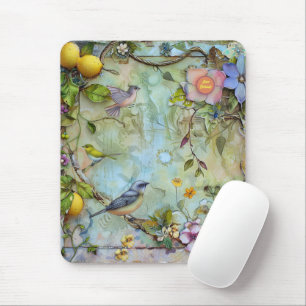 Zitronen und Blaue Vögel Aquarell Mousepad