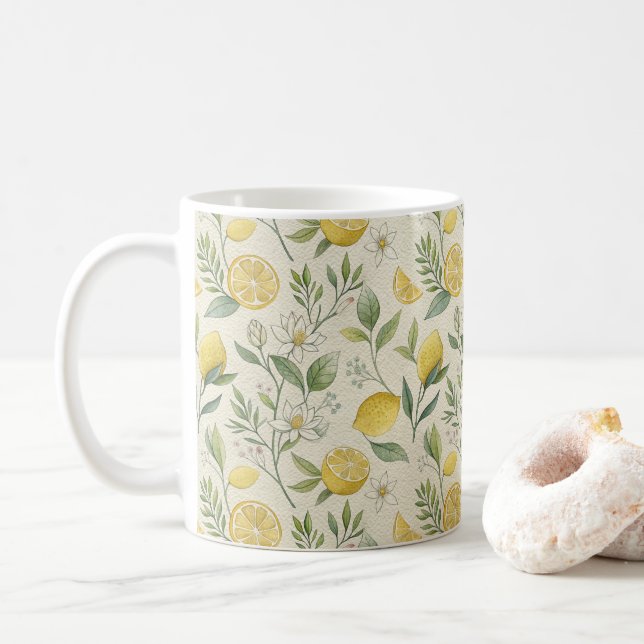 Zitronen und Blume Muster Kaffeemaschine Tasse (Mit Donut)