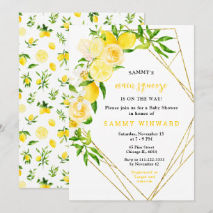 Zitronen und Blumen mit Laub Baby Shower Einladung
