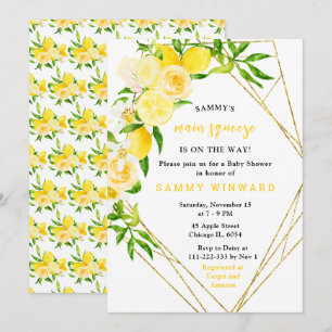 Zitronen und Blumen mit Laub Baby Shower Einladung