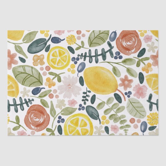 Zitronen und Blumenbotanen Seidenpapier (Vorderseite)