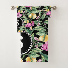 Zitronen und Blütenmuster | Citrus Monogram Badhandtuch Set