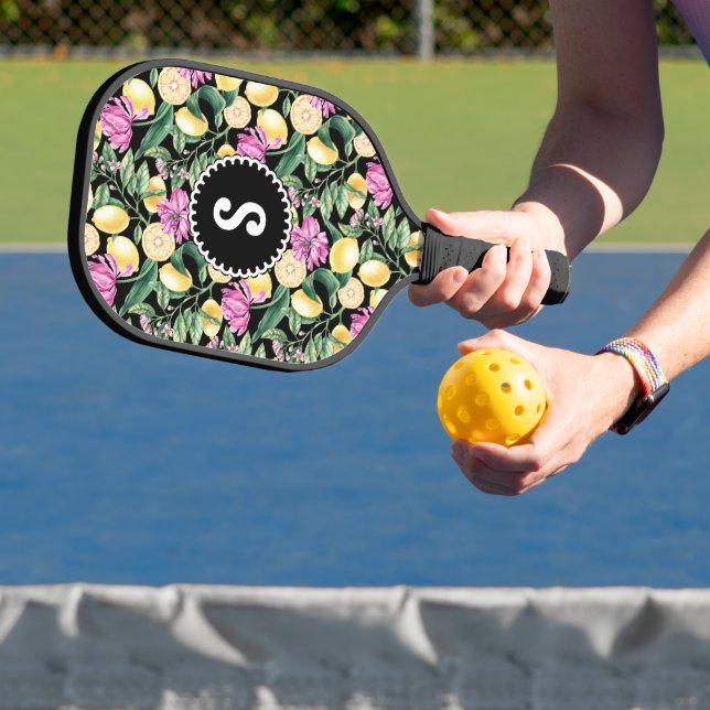 Zitronen und Blütenmuster | Citrus Monogram Pickleball Schläger (InSitu)