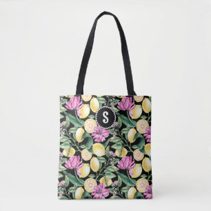 Zitronen und Blütenmuster Citrus Monogram Tasche