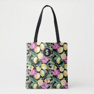 Zitronen und Blütenmuster | Citrus Monogram Tasche
