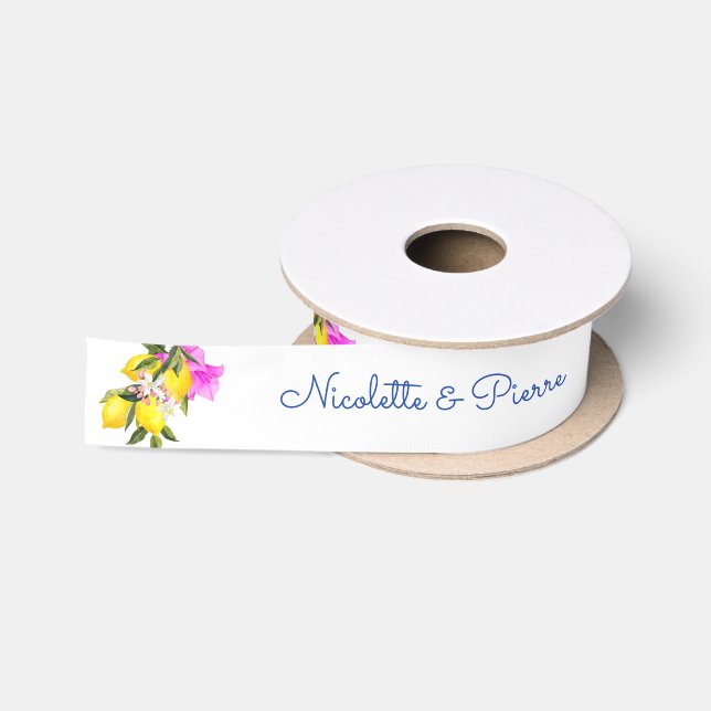 Zitronen und Bougainvillea personalisierte Namensg Satinband (Spule)