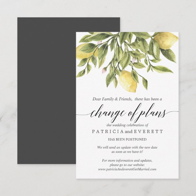 Zitronen und Foliage Gray Wedding Change Pläne Einladung (Vorne/Hinten)