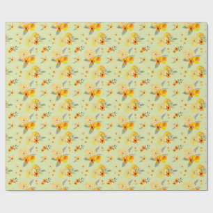 Zitronen- und gelbe Rosen Blumen-Aquarellmuster Geschenkpapier