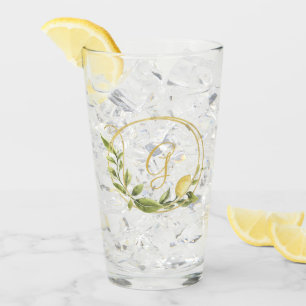 Zitronen und Grünes Monogramm Glas